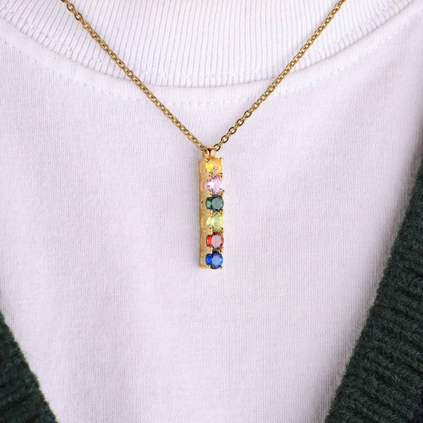 Family Birthstone Necklace in gold tone