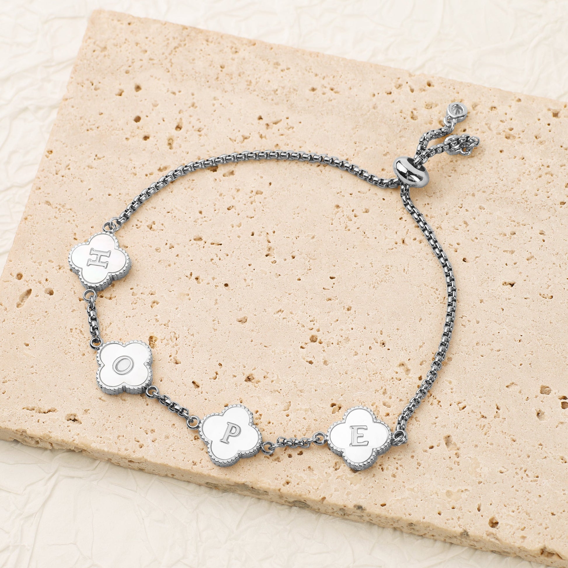 Clover Custom Name Bracelet in 925 sterling silver