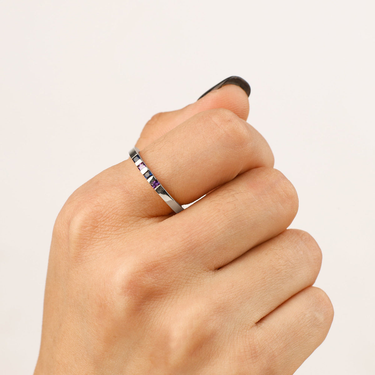 Princess-Cut Birthstone Band Ring in 925 sterling silver