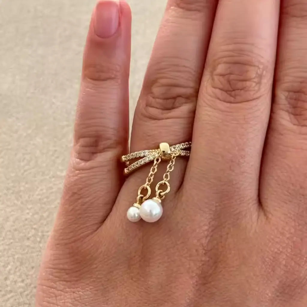 Fiducia Double Pearl Gold Ring in gold tone