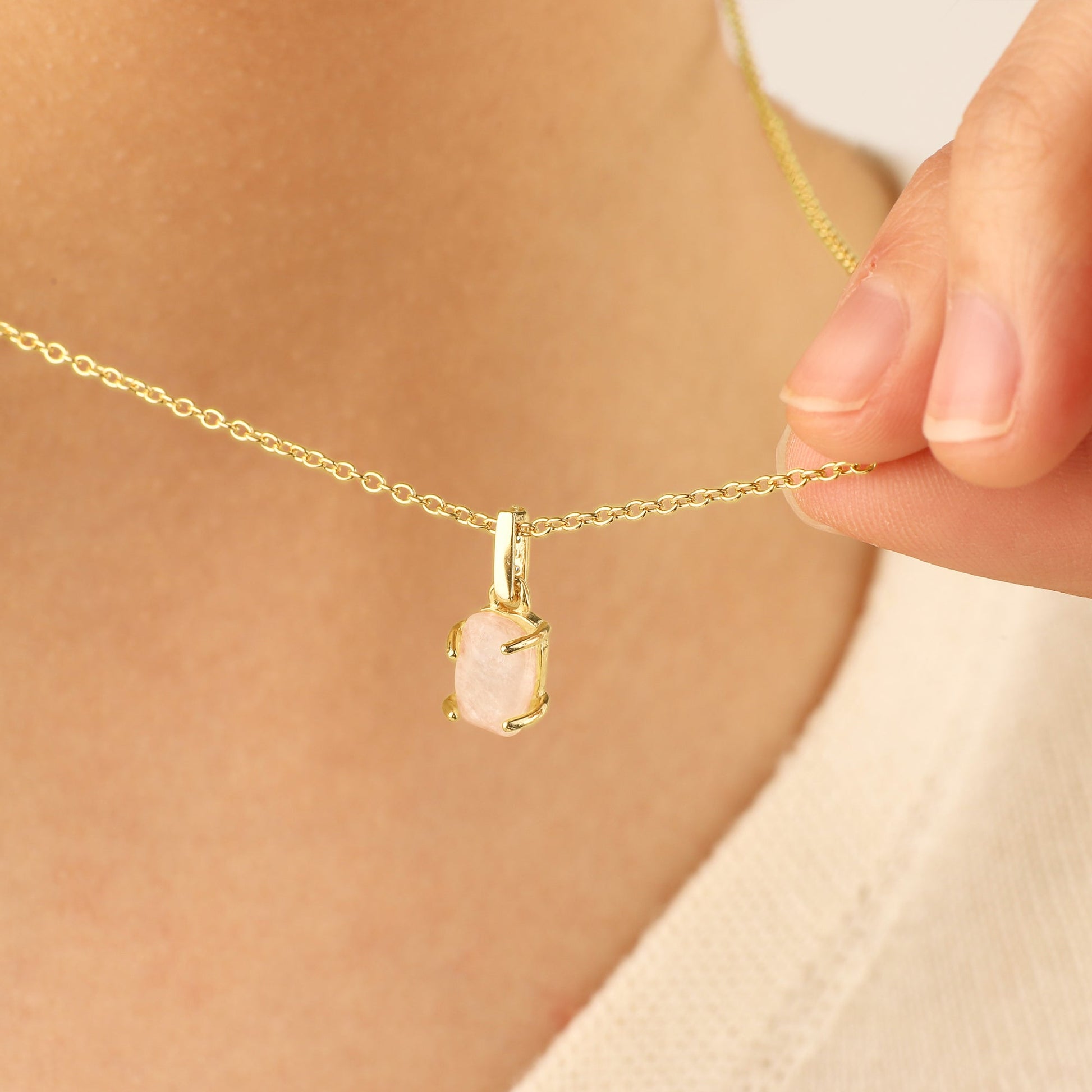 Raw Moonstone Pave Link Pendant Necklace in gold tone