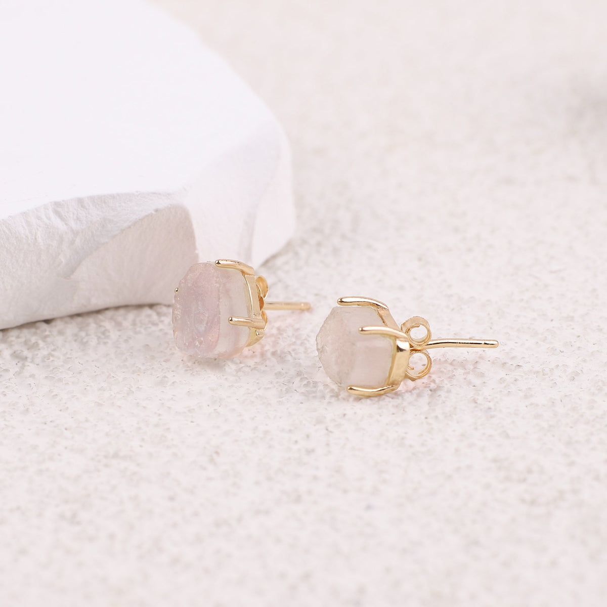 Moonstone Stud Earrings in gold tone