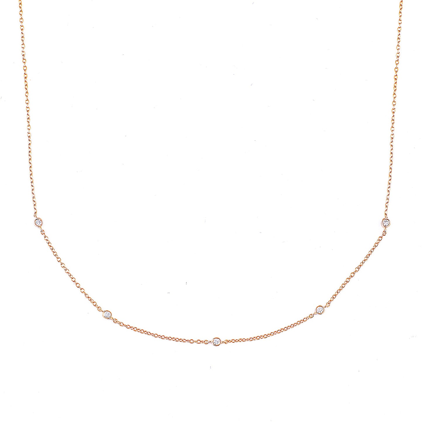 Bezel-Set Five Crystal Necklace in rose gold tone