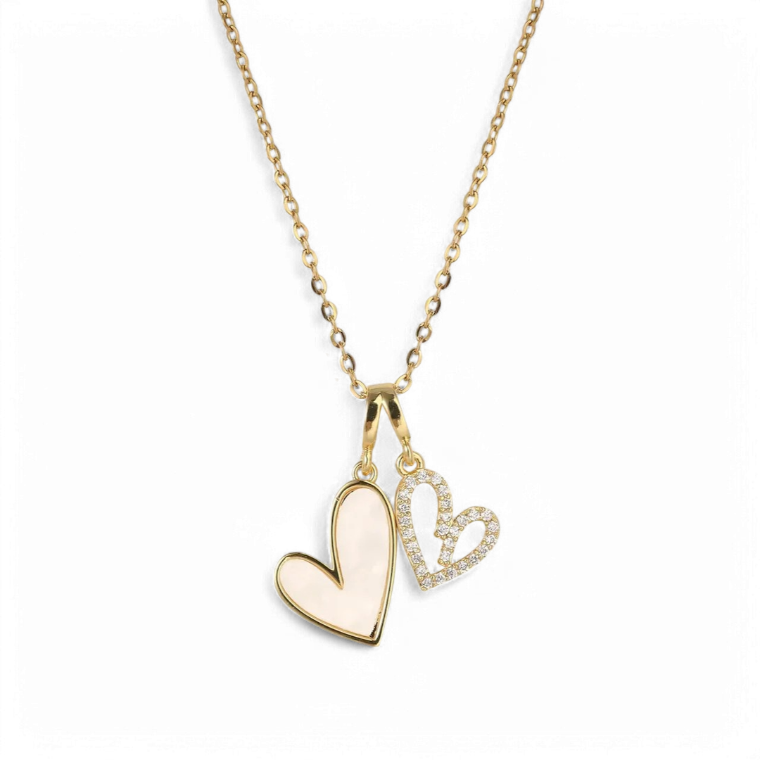 Mother of Pearl & Pave Hearts Necklace — Vanny Jewels