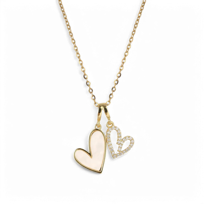 Mother of Pearl & Pave Hearts Necklace — Vanny Jewels