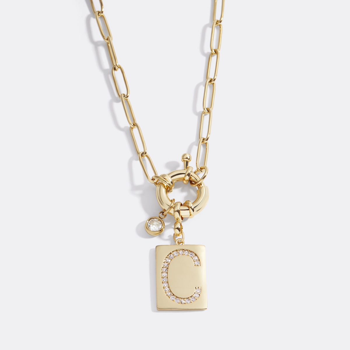 Collana Pendente Iniziale Pavé con Catena Paperclip