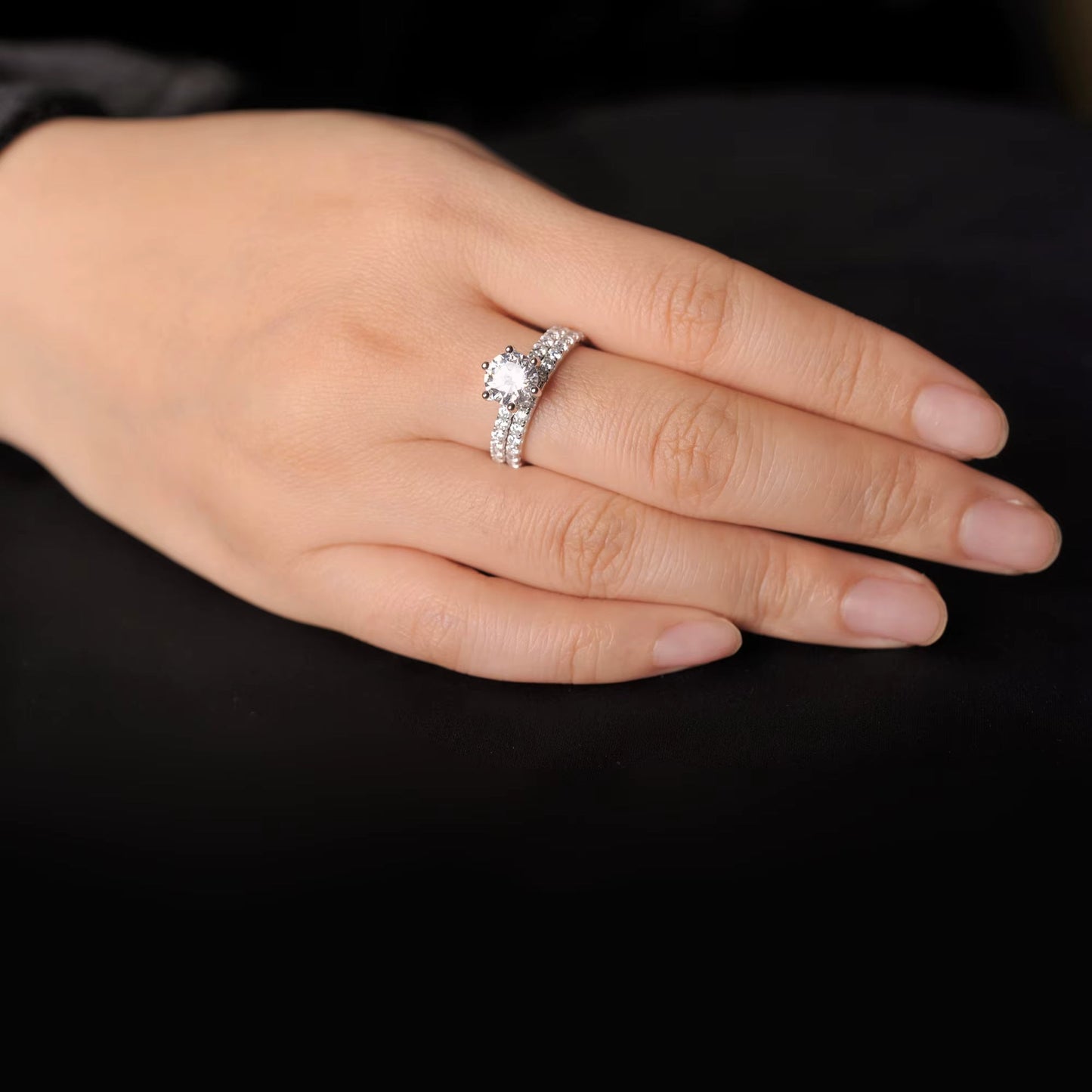 Double Silver Ring with Cubic Zirconia in 925 sterling silver