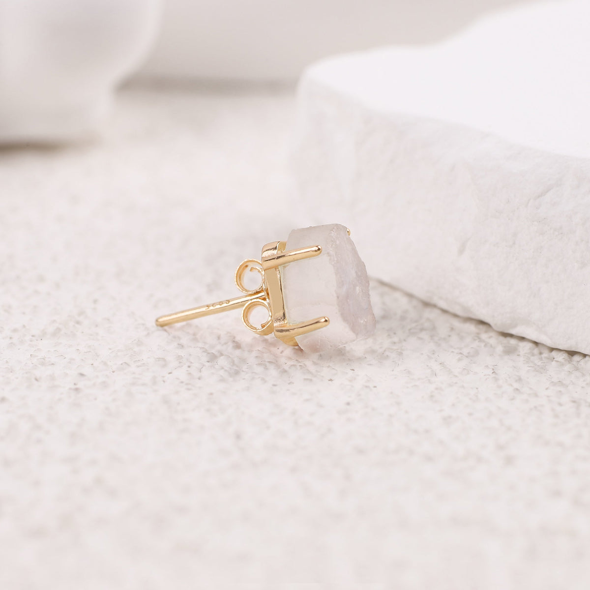 Moonstone Stud Earrings in gold tone