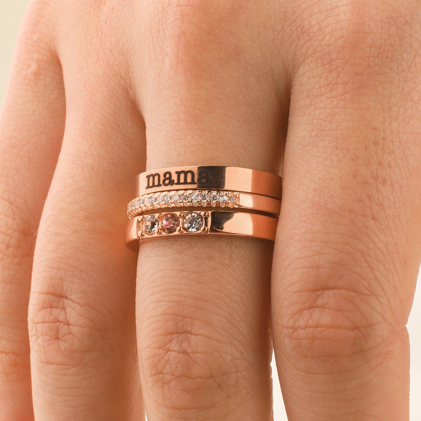Personalized Name Birthstones Stacking Rings in rose gold tone