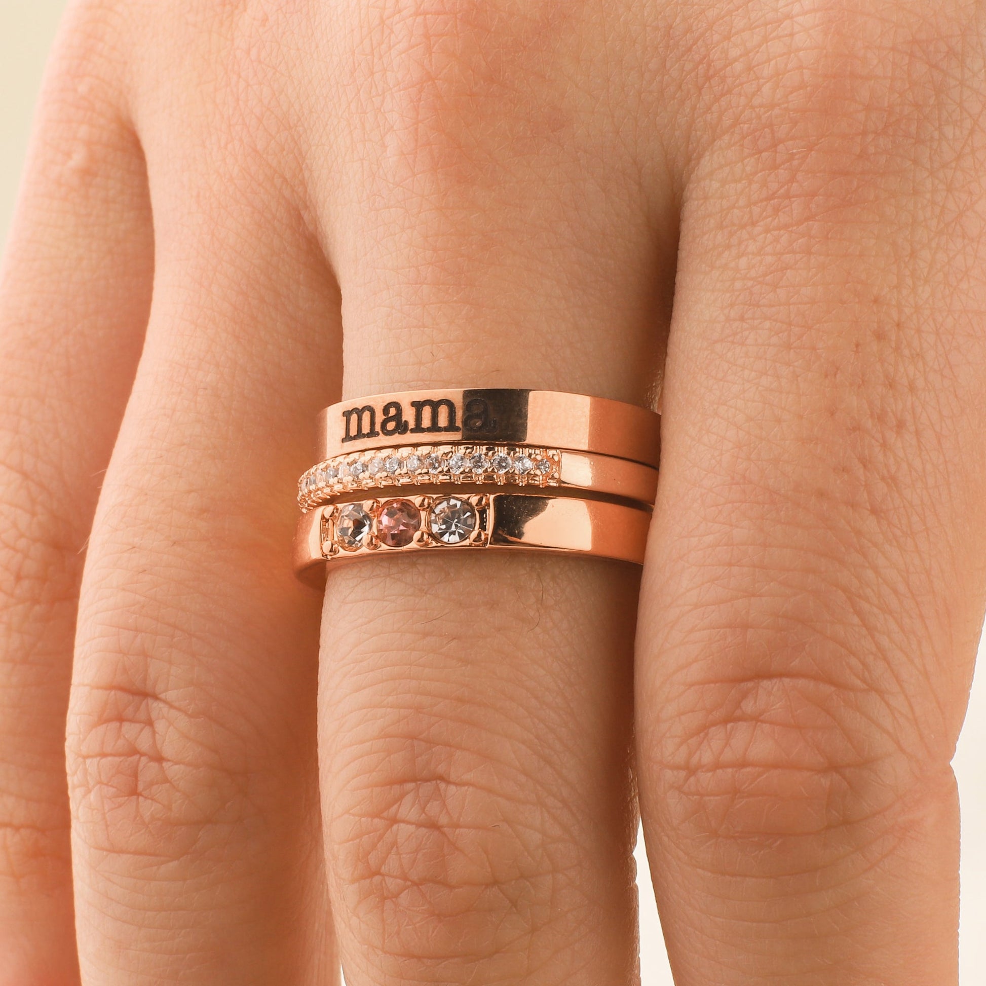 Personalized Name Birthstones Stacking Rings in rose gold tone