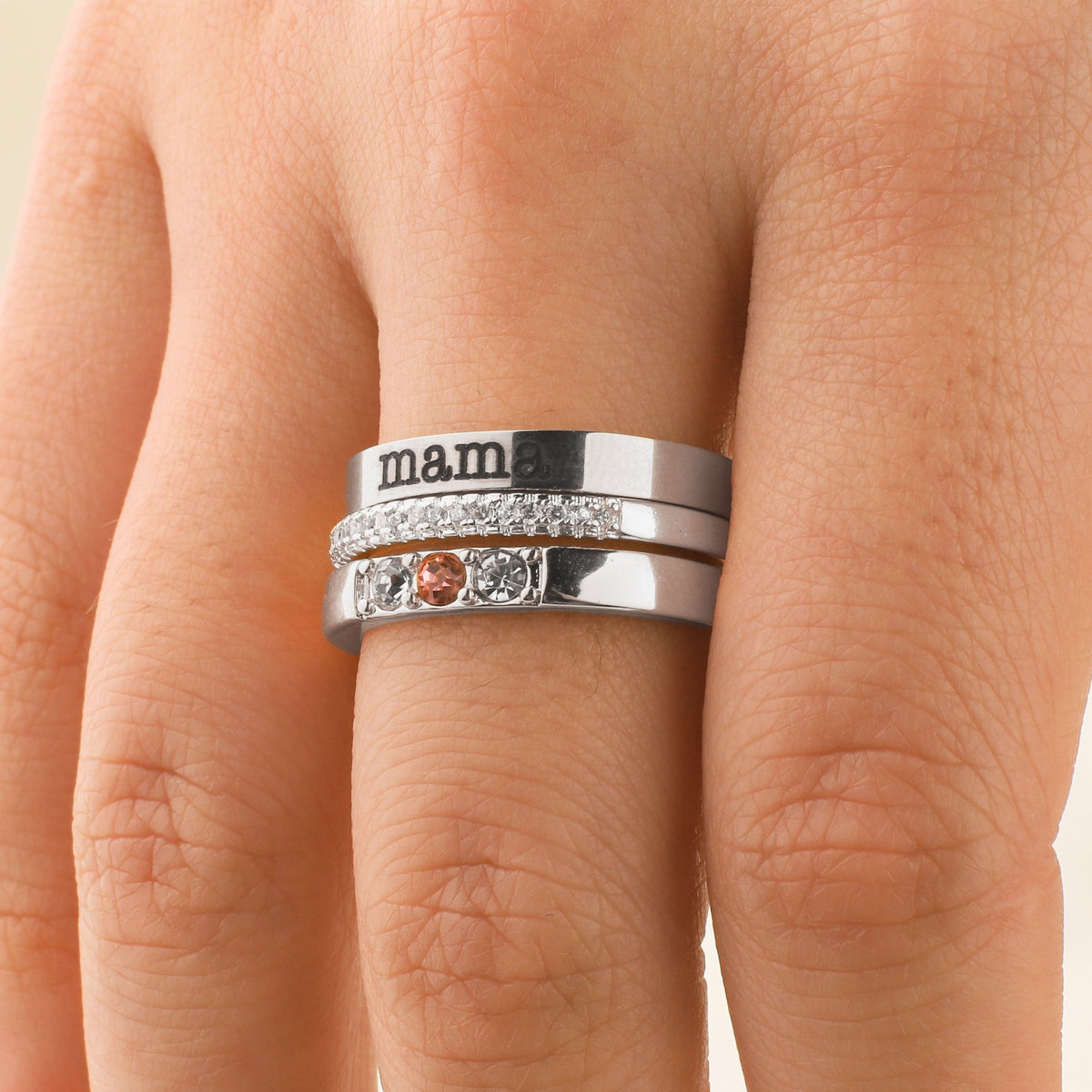 Personalized Name Birthstones Stacking Rings in 925 sterling silver