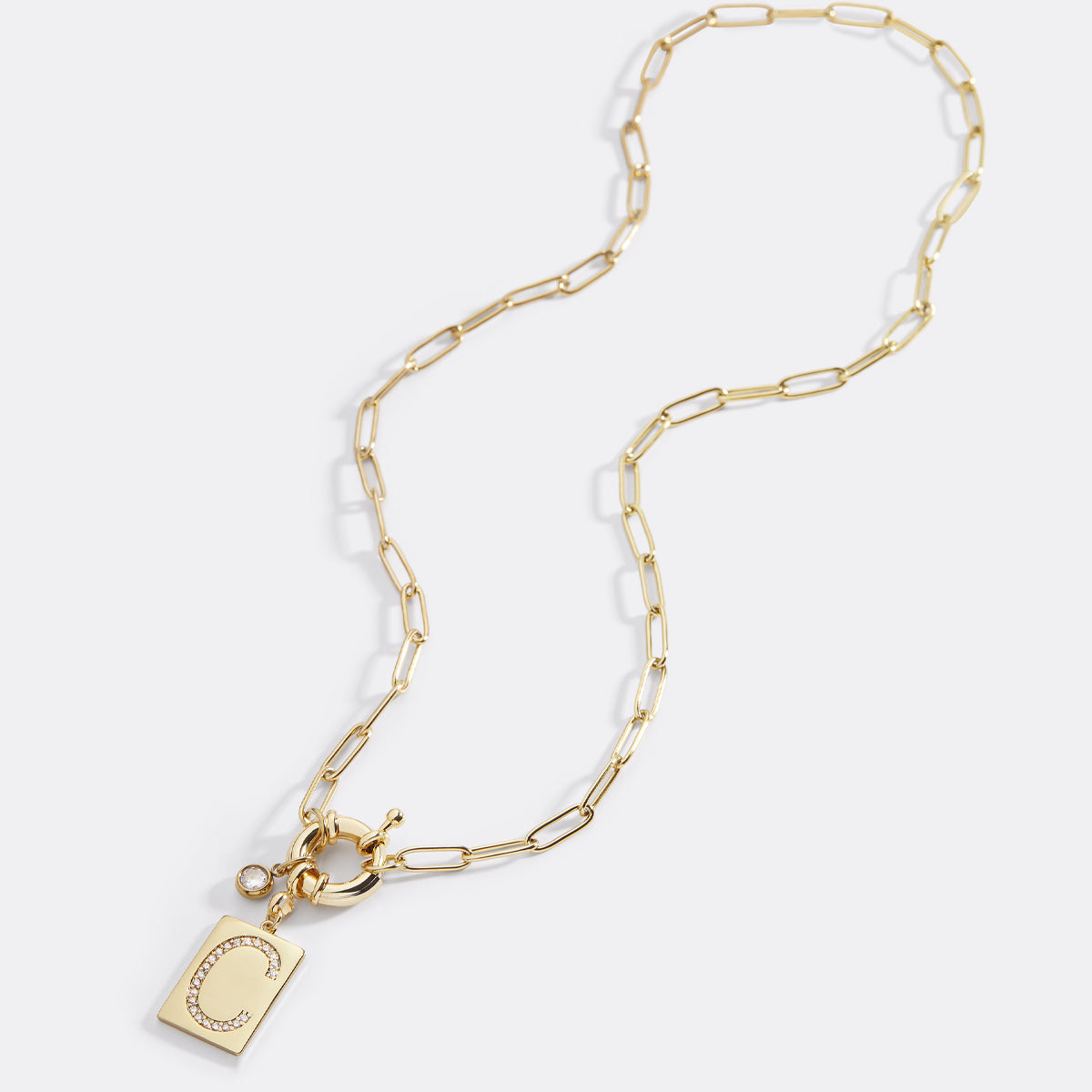 Collana Pendente Iniziale Pavé con Catena Paperclip