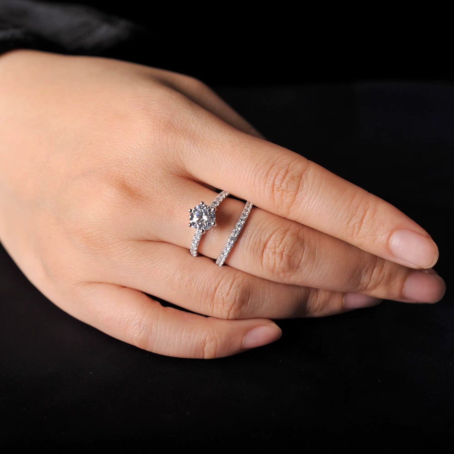Double Silver Ring with Cubic Zirconia in 925 sterling silver