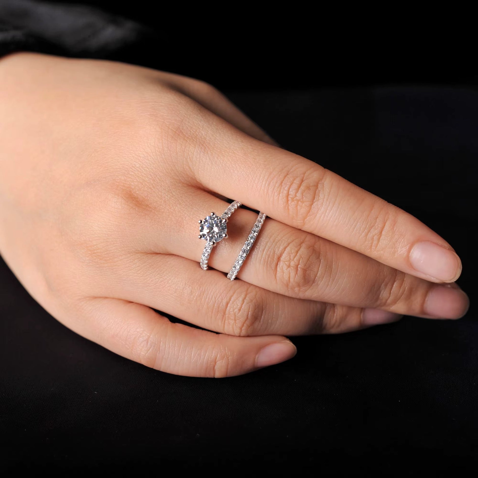 Double Silver Ring with Cubic Zirconia in 925 sterling silver