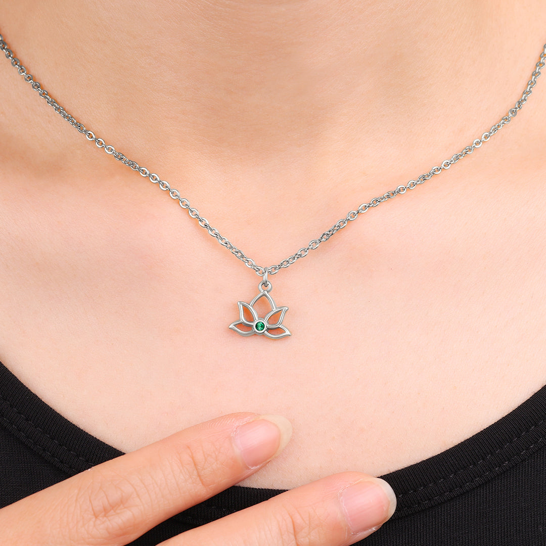 Mini Lotus Birthstone Pendant Necklace in 925 sterling silver