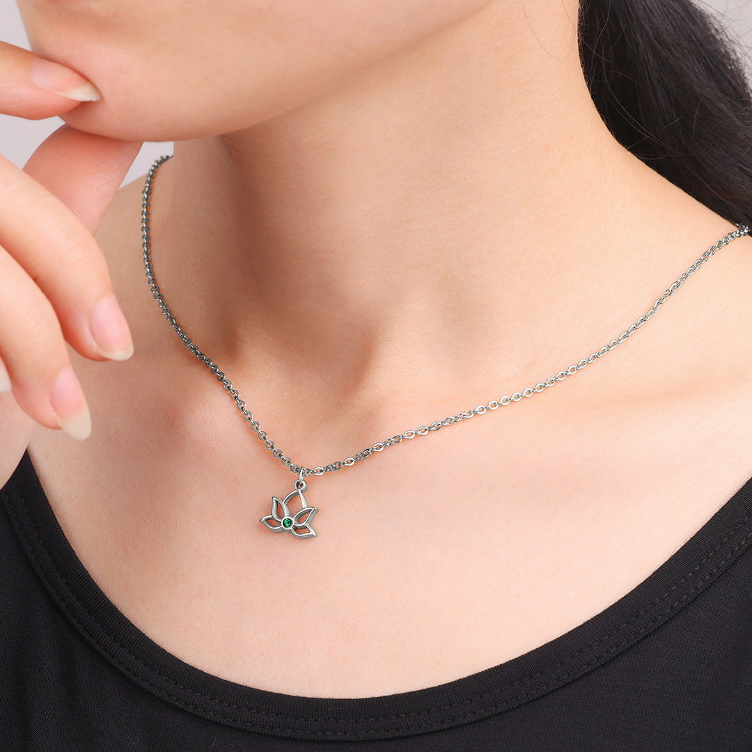 Mini Lotus Birthstone Pendant Necklace in 925 sterling silver