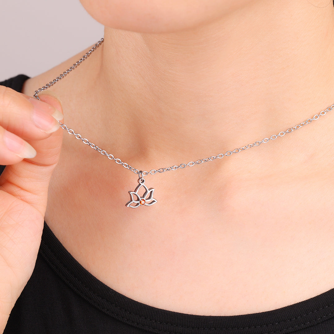 Mini Lotus Birthstone Pendant Necklace in 925 sterling silver