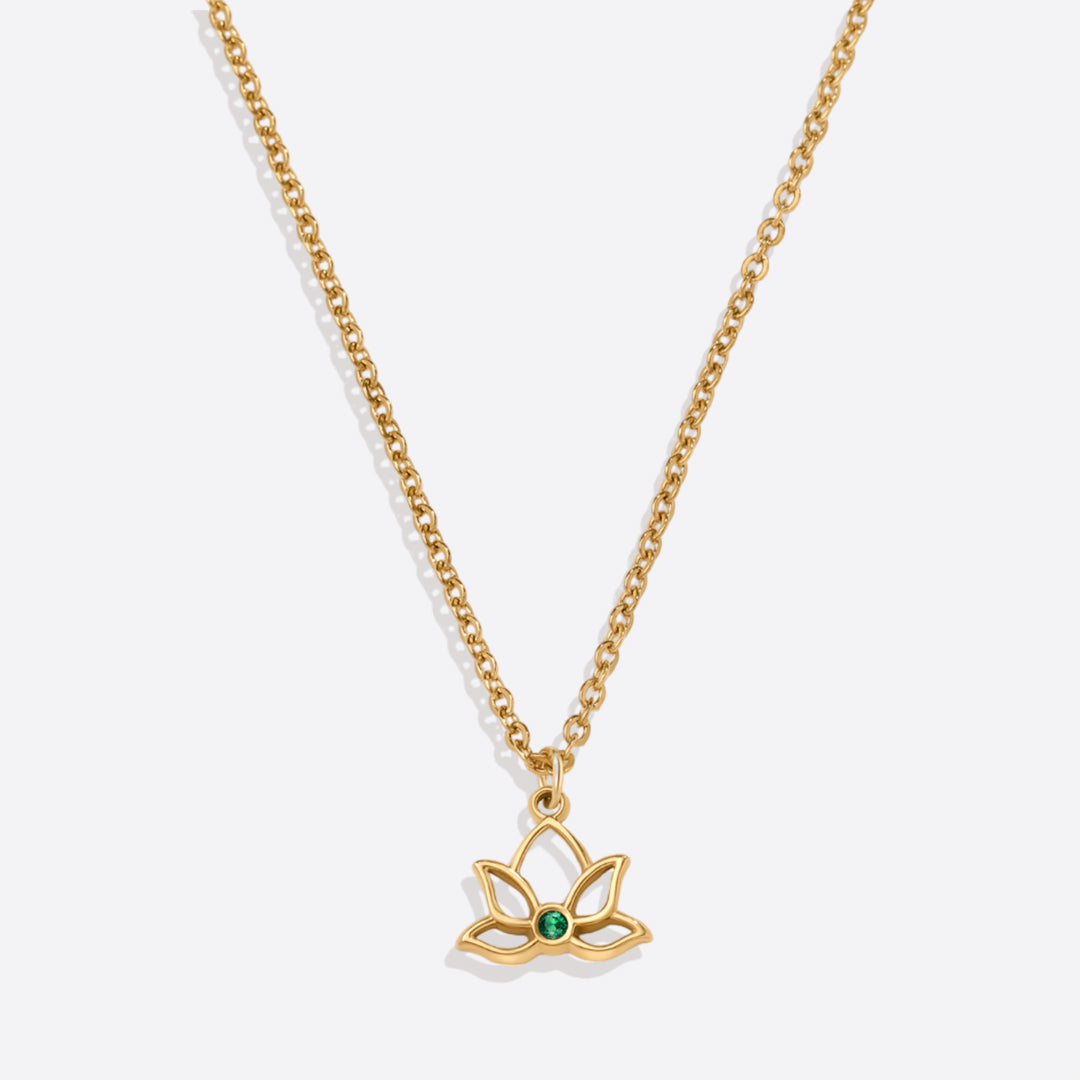 Mini Lotus Birthstone Pendant Necklace in gold tone