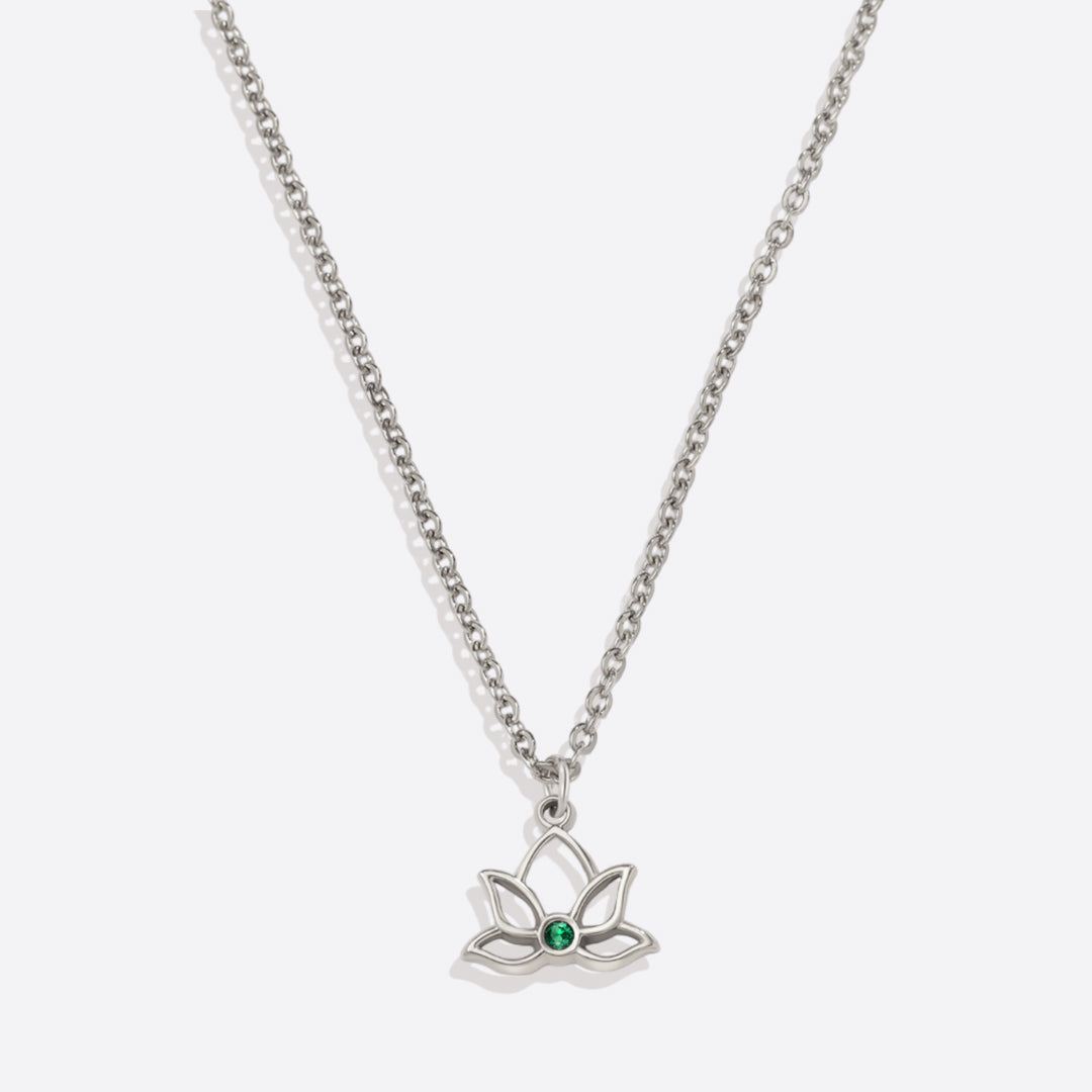 Mini Lotus Birthstone Pendant Necklace in 925 sterling silver