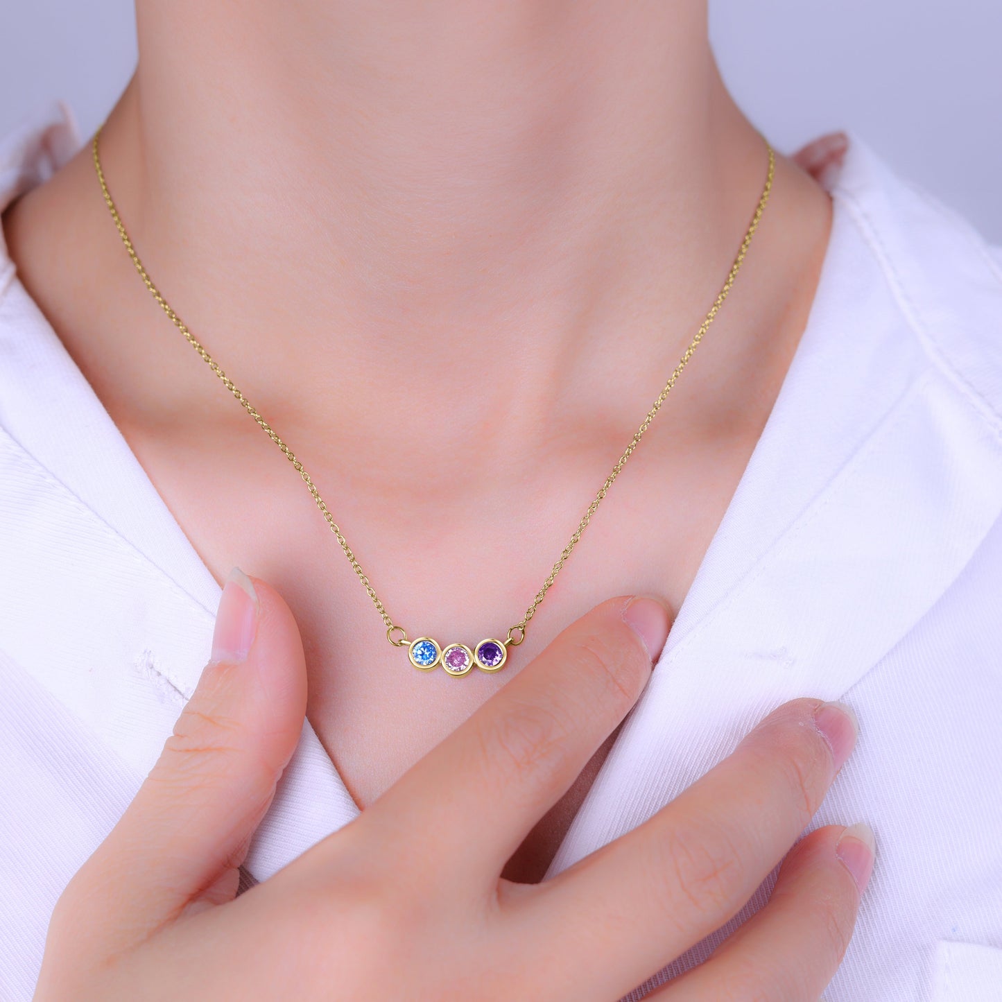 Dainty Family Birthstones Necklace in gold tone