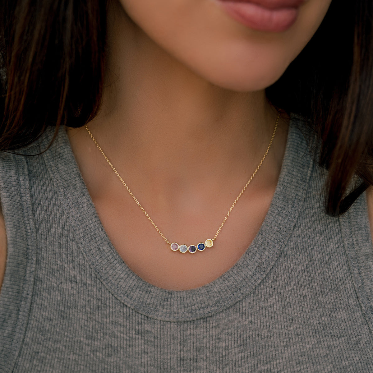 Dainty Family Birthstones Necklace in rose gold tone