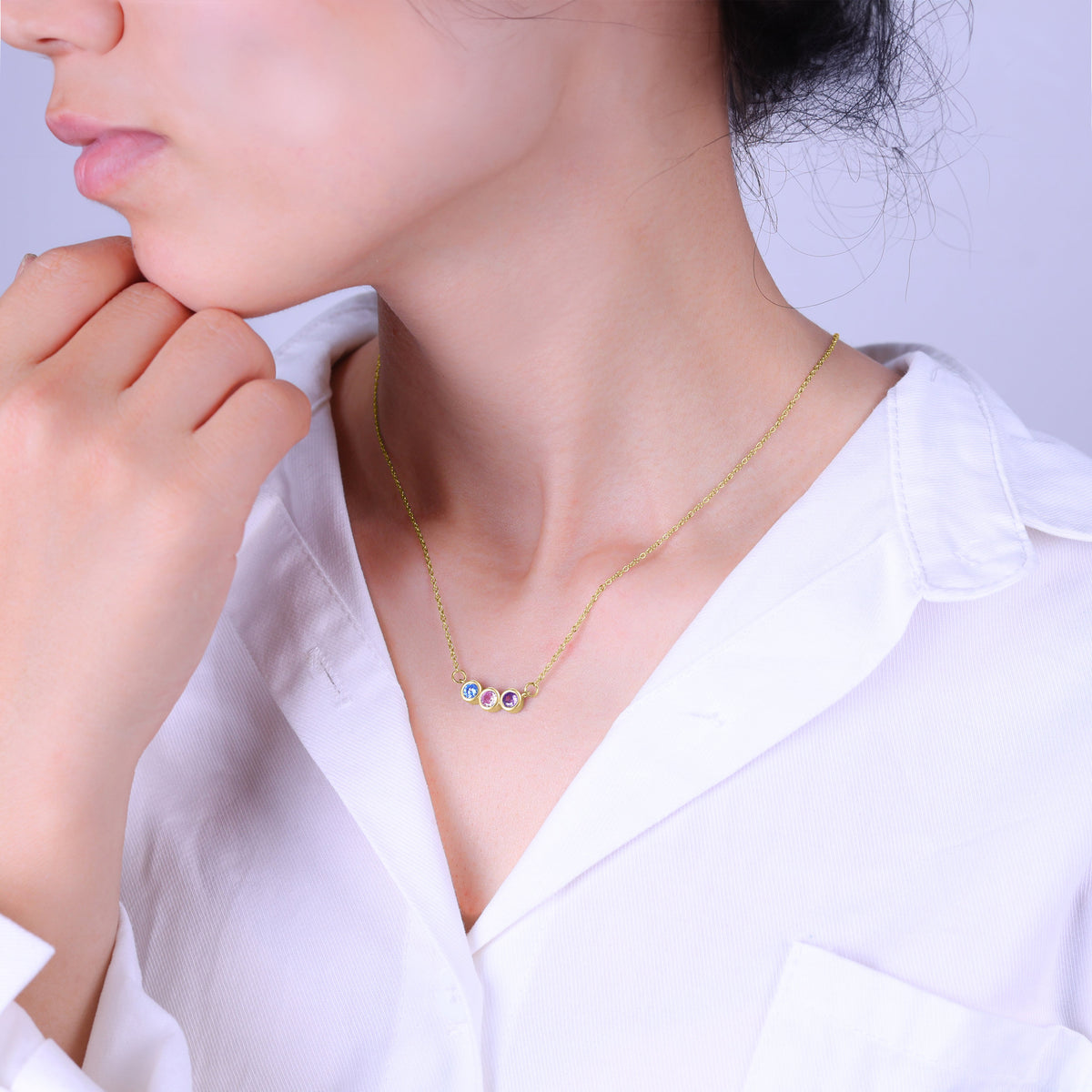 Dainty Family Birthstones Necklace in gold tone