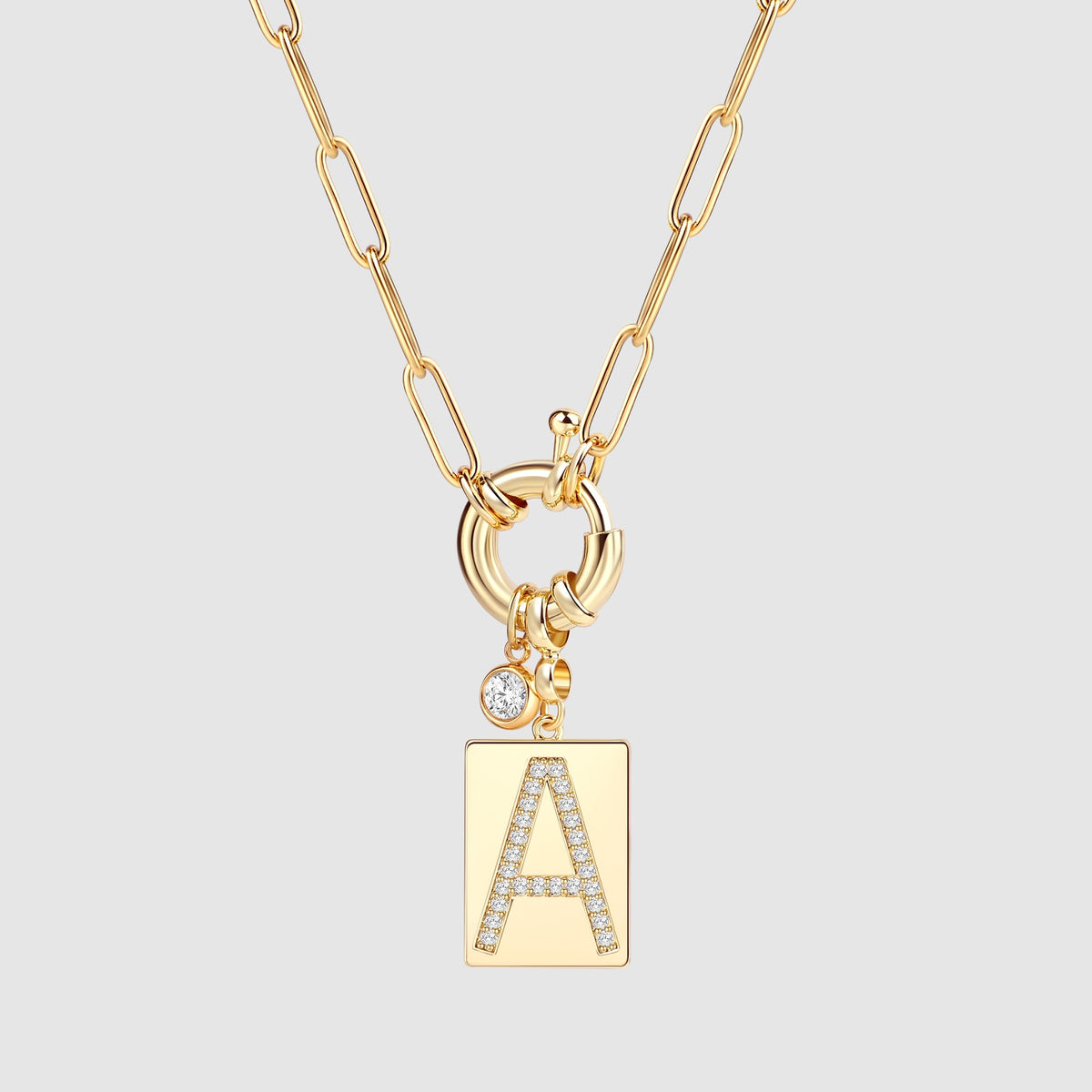 Collana Pendente Iniziale Pavé con Catena Paperclip
