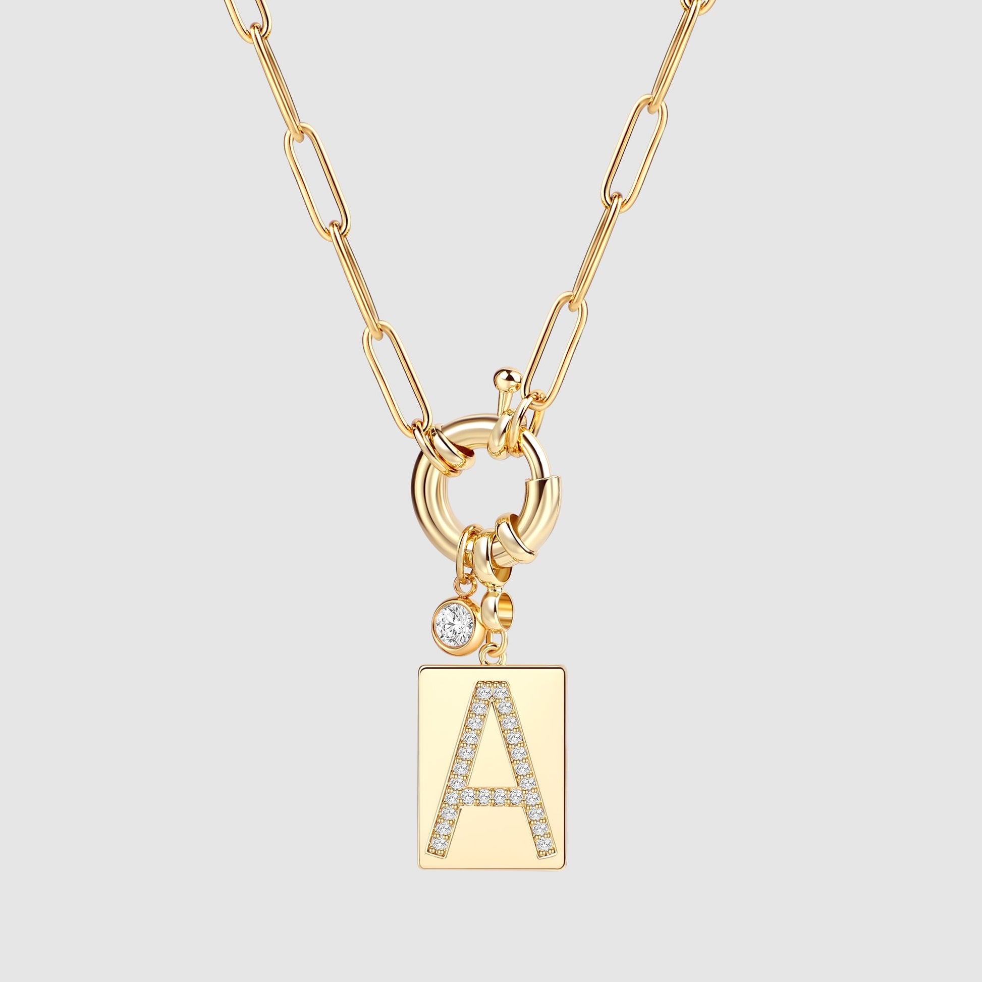Collana Pendente Iniziale Pavé con Catena Paperclip