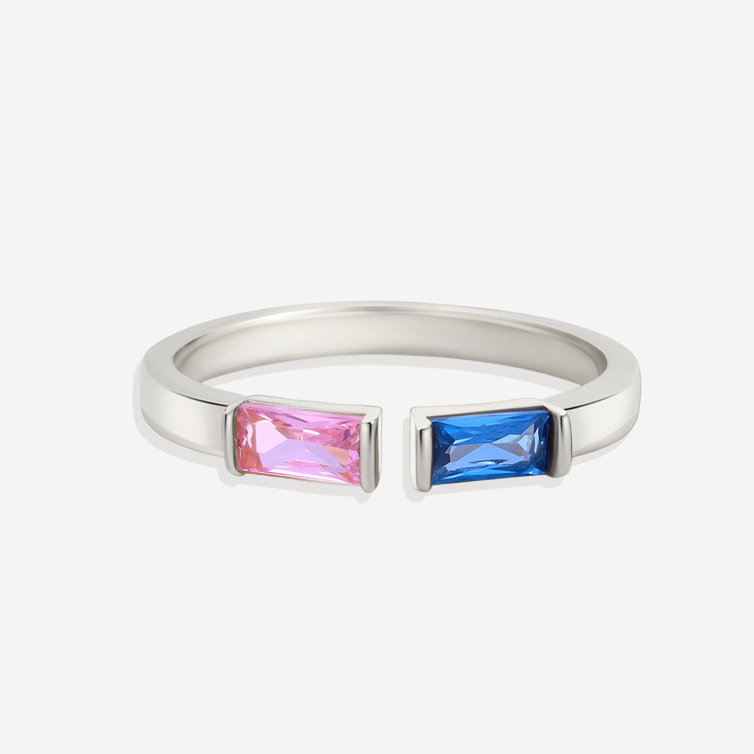 Adjustable Double Birthstone Ring in 925 sterling silver