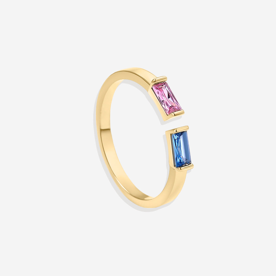 Adjustable Double Birthstone Ring in gold tone
