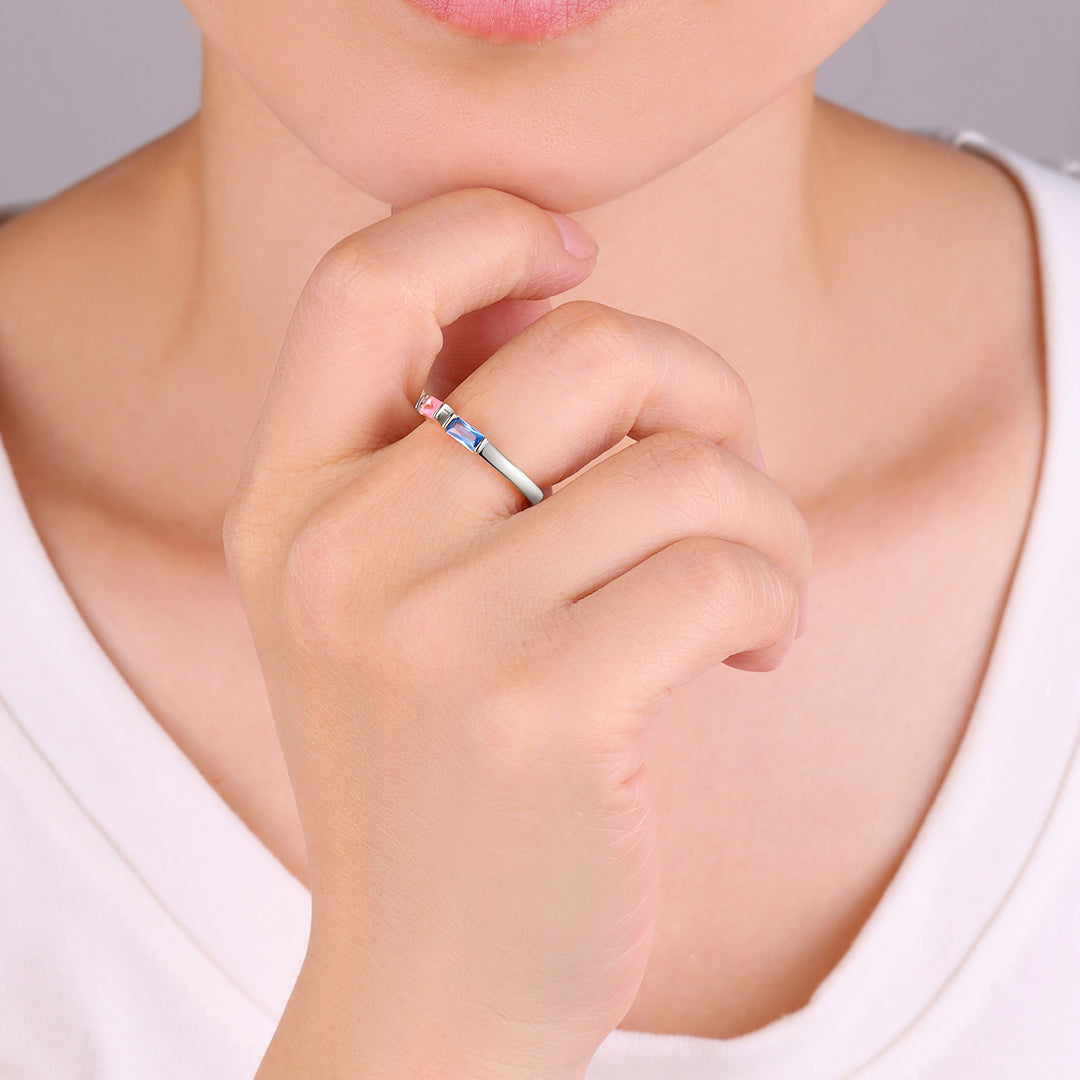 Adjustable Double Birthstone Ring in 925 sterling silver