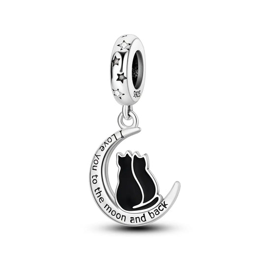 Cats and Moon Charm in 925 Sterling Silver — Vanny Jewels
