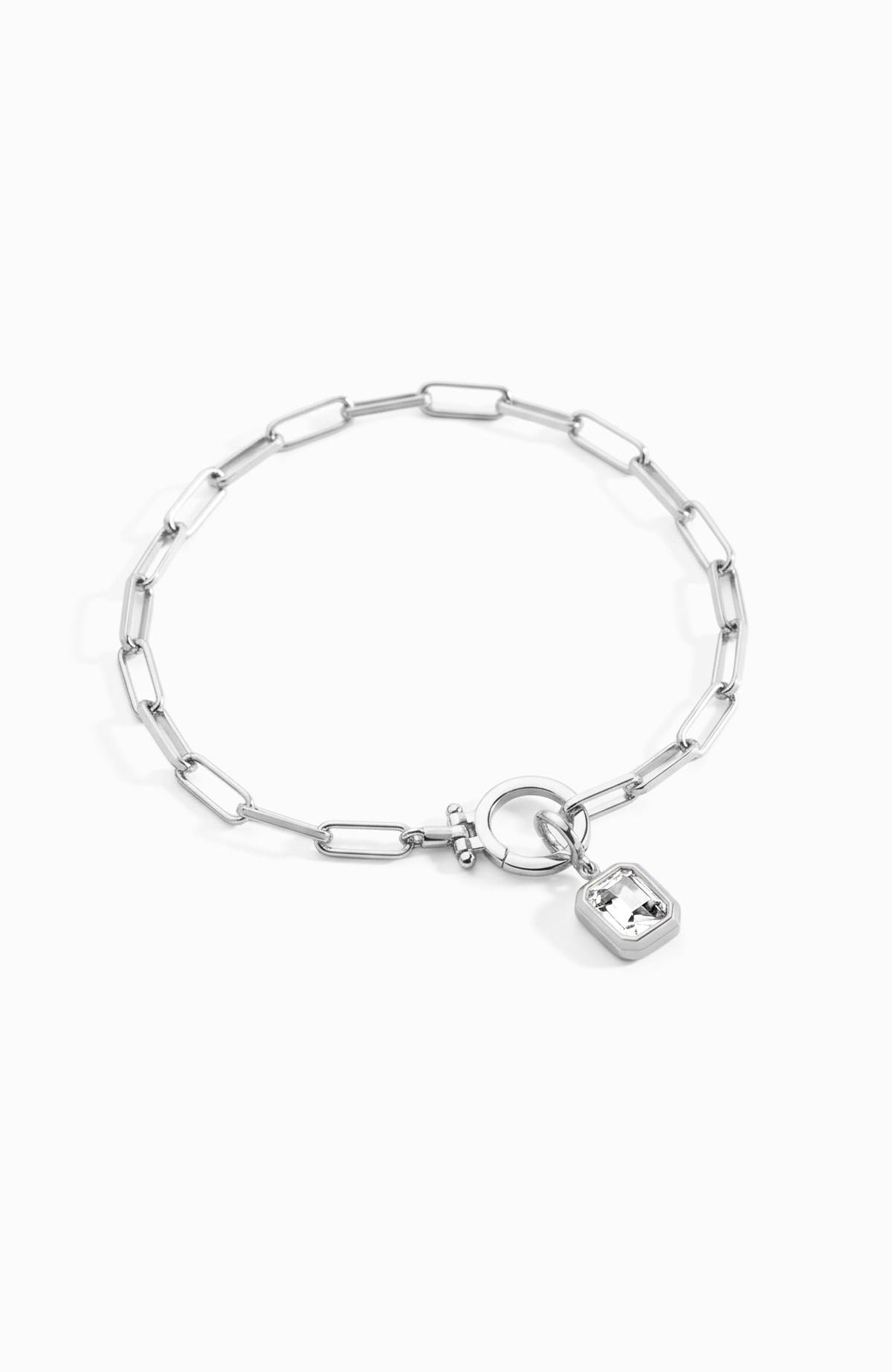 Baguette-Geburtsstein-Anhänger an mintfarbenem Paperclip-Armband