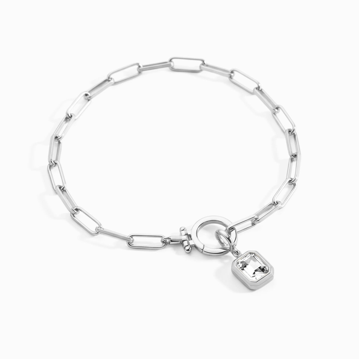 Baguette-Geburtsstein-Anhänger an mintfarbenem Paperclip-Armband