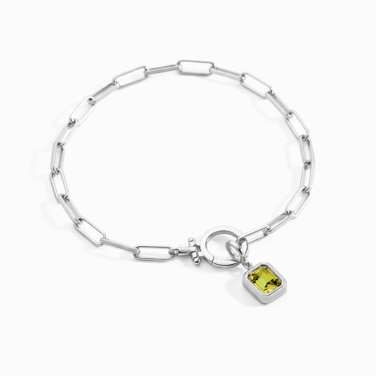 Baguette-Geburtsstein-Anhänger an mintfarbenem Paperclip-Armband