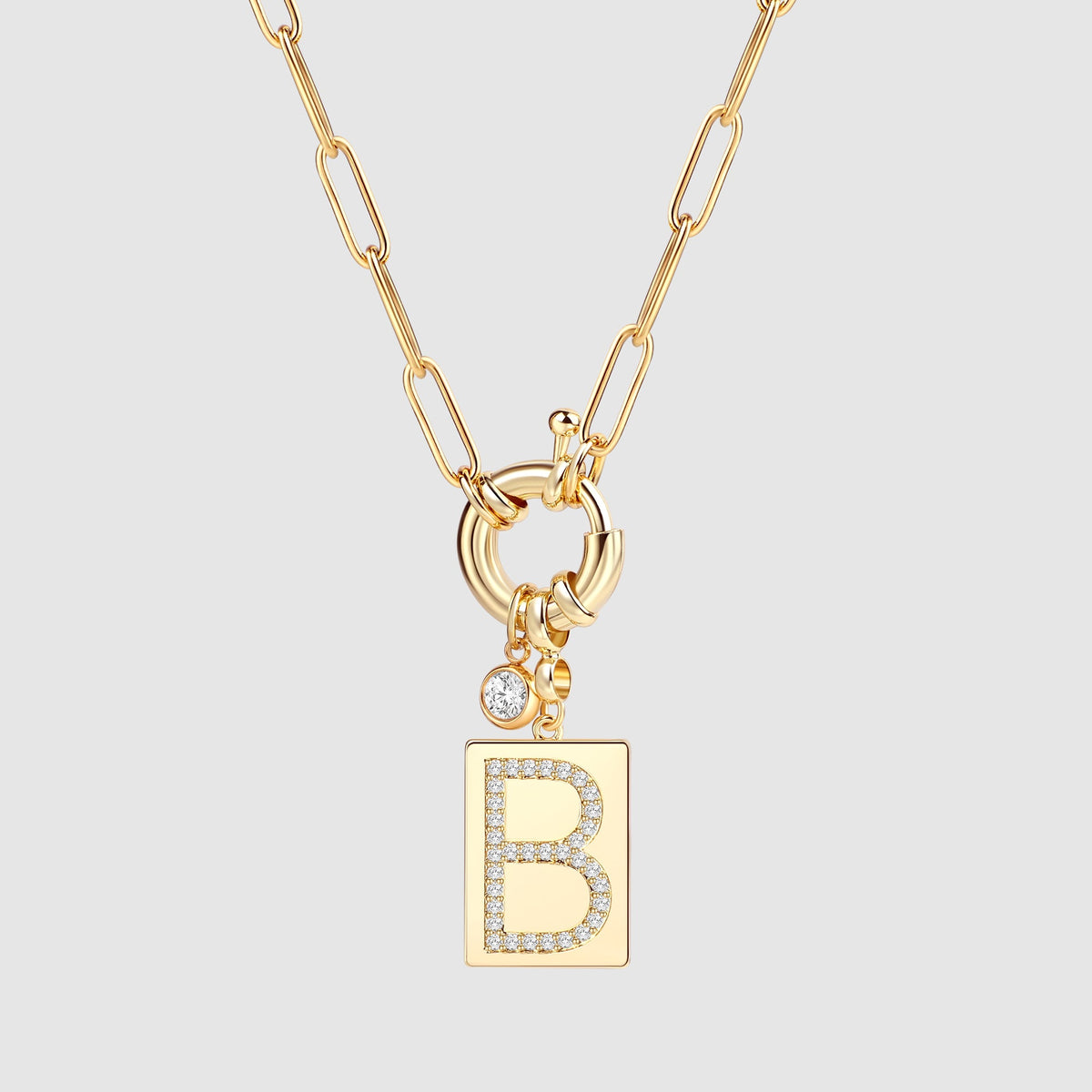 Collana Pendente Iniziale Pavé con Catena Paperclip