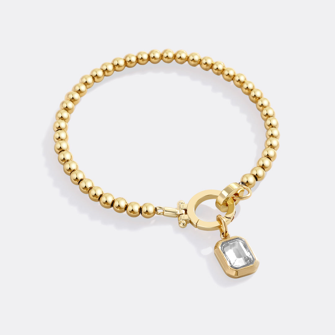 Minzfarbenes Perlenarmband mit Baguette-Geburtsstein-Anhänger