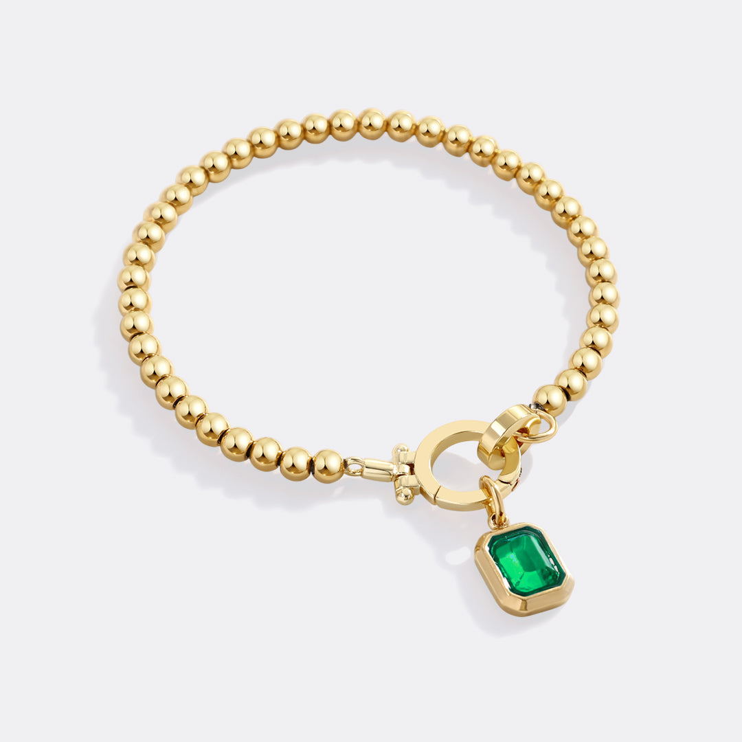 Minzfarbenes Perlenarmband mit Baguette-Geburtsstein-Anhänger