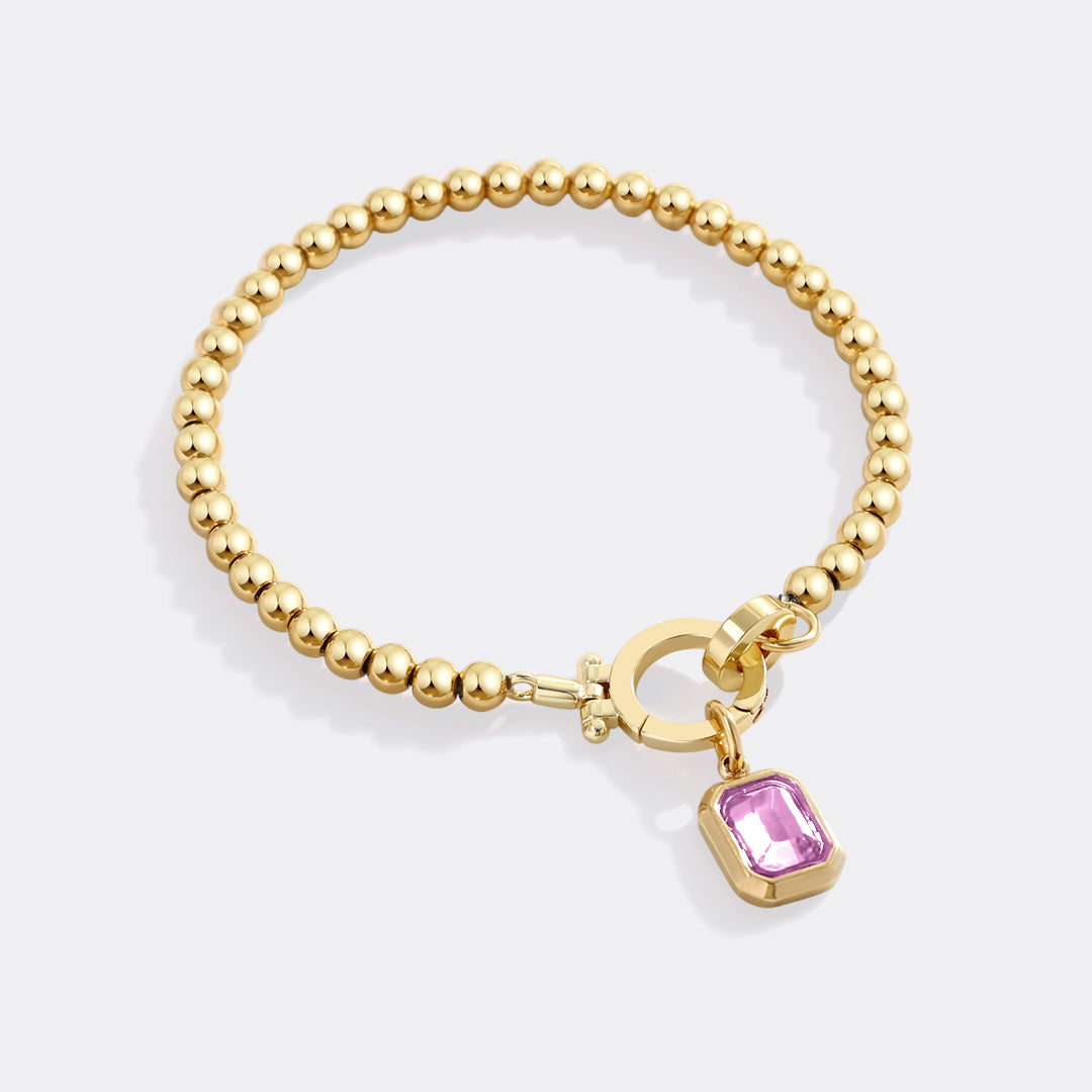 Minzfarbenes Perlenarmband mit Baguette-Geburtsstein-Anhänger