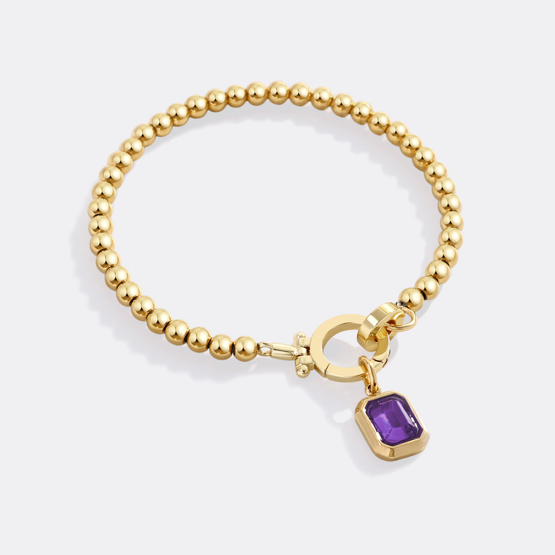 Minzfarbenes Perlenarmband mit Baguette-Geburtsstein-Anhänger
