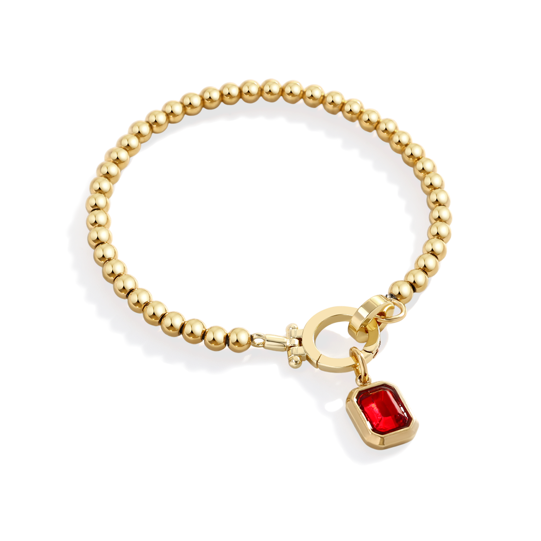 Mint Beaded Bracelet with Baguette Birthstone Charm — Vanny Jewels