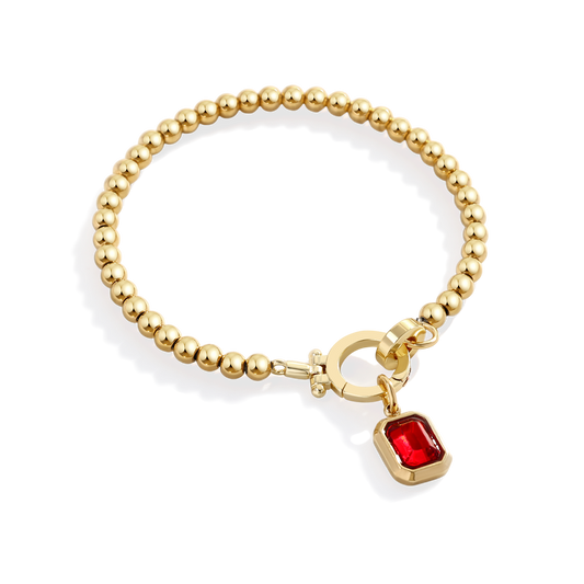 Mint Beaded Bracelet with Baguette Birthstone Charm — Vanny Jewels