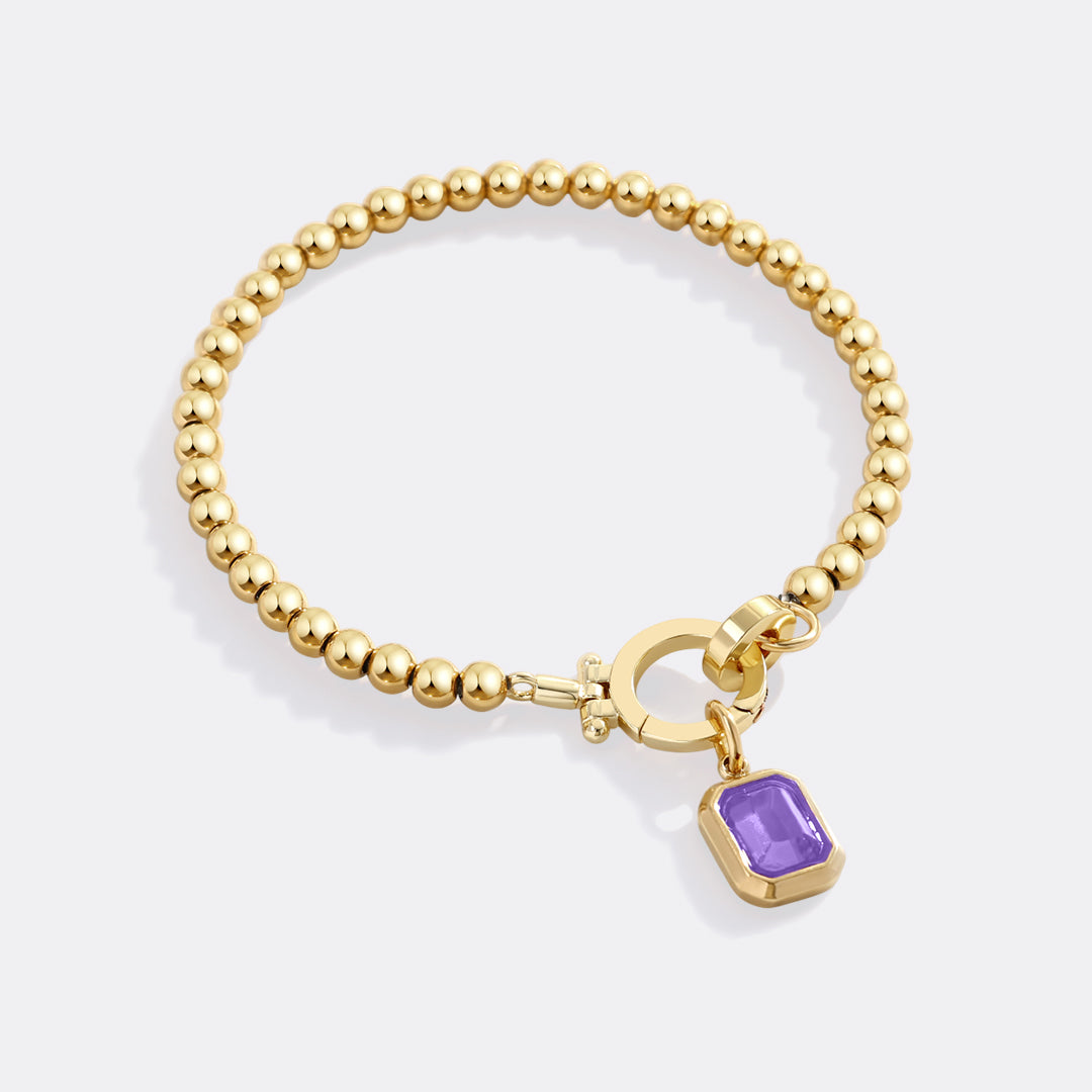 Minzfarbenes Perlenarmband mit Baguette-Geburtsstein-Anhänger