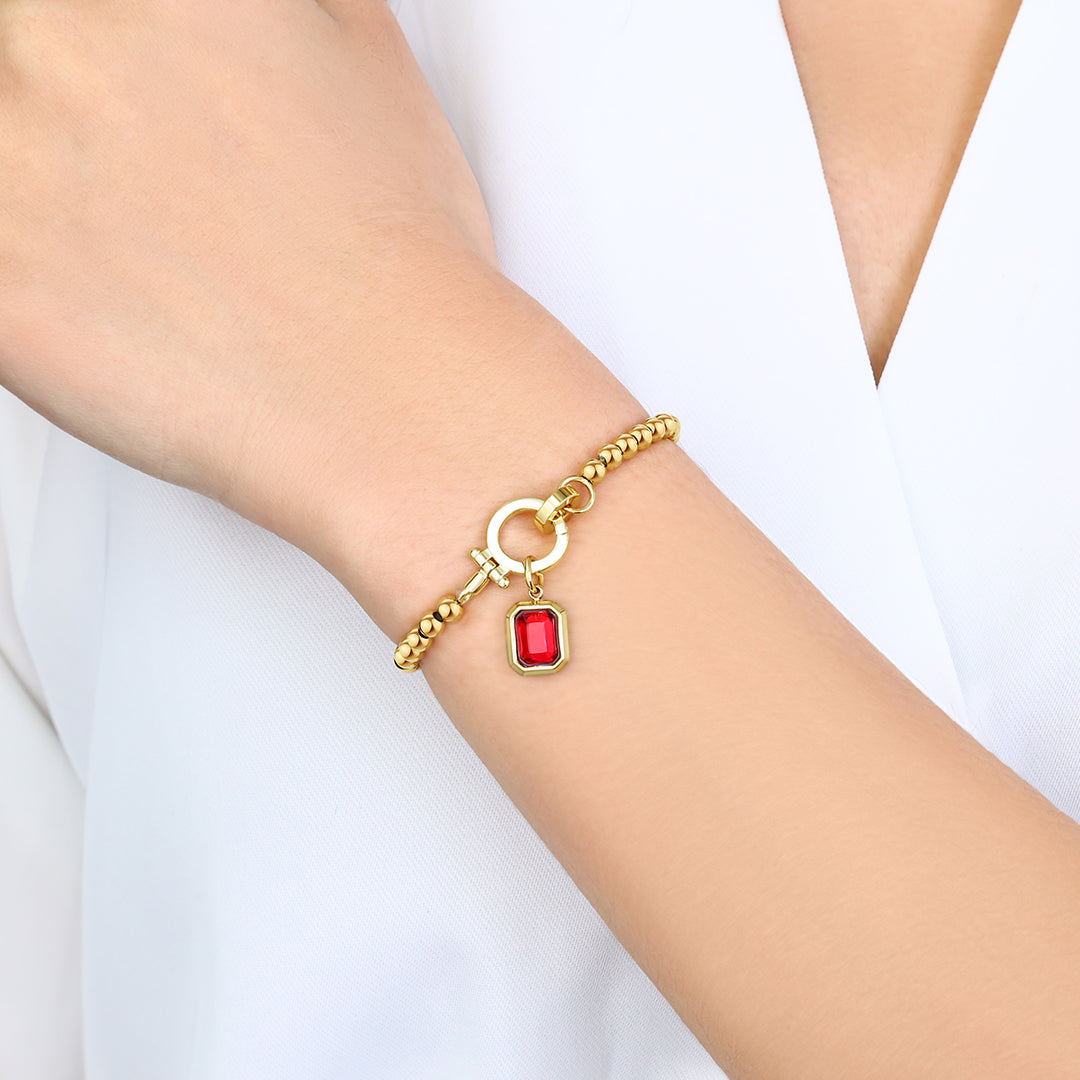 Minzfarbenes Perlenarmband mit Baguette-Geburtsstein-Anhänger