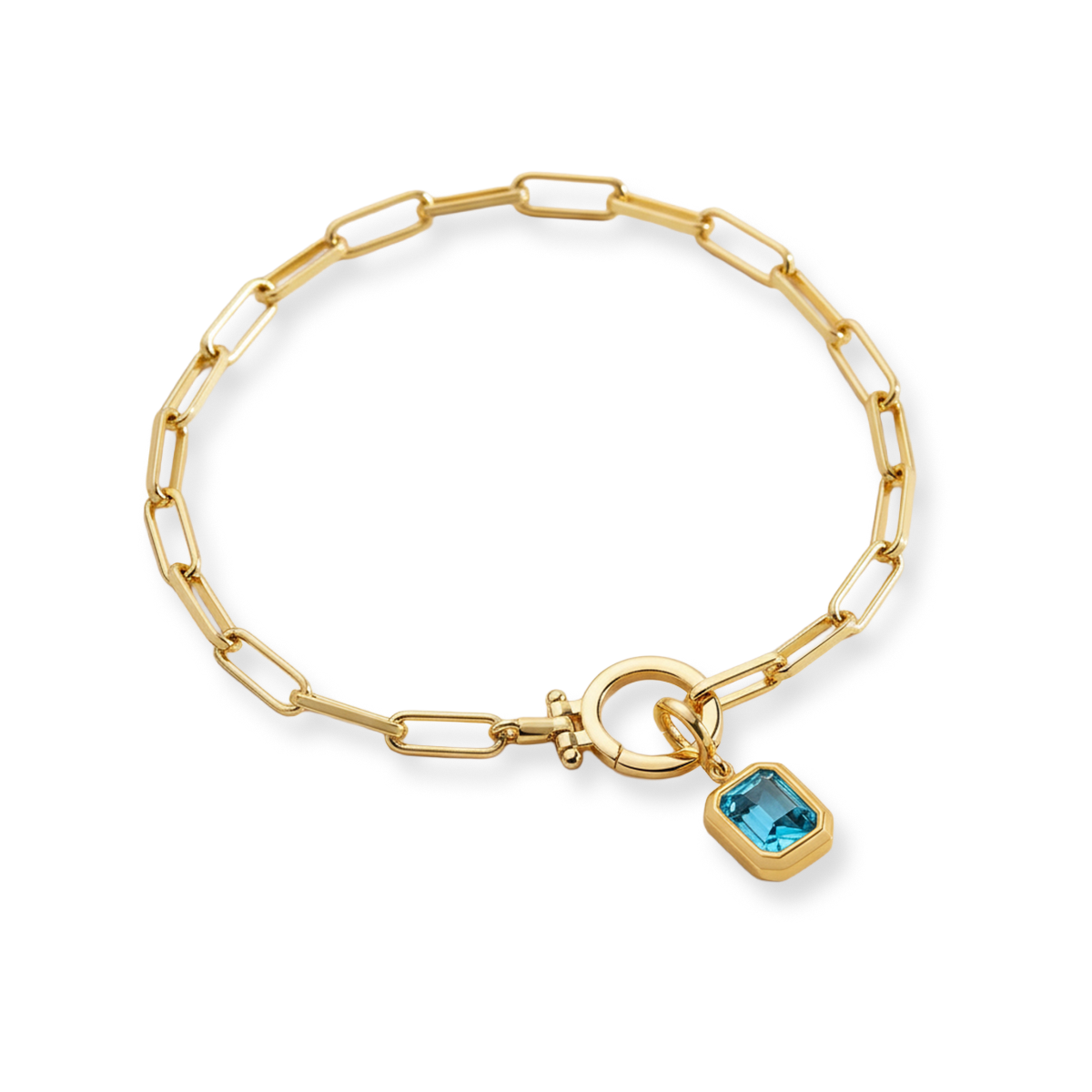 Baguette Birthstone Charm on Mint Paperclip Bracelet — Vanny Jewels