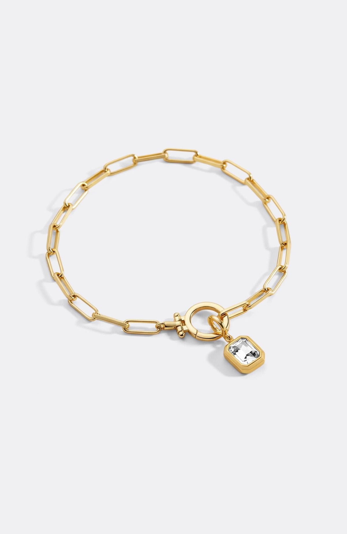 Baguette-Geburtsstein-Anhänger an mintfarbenem Paperclip-Armband