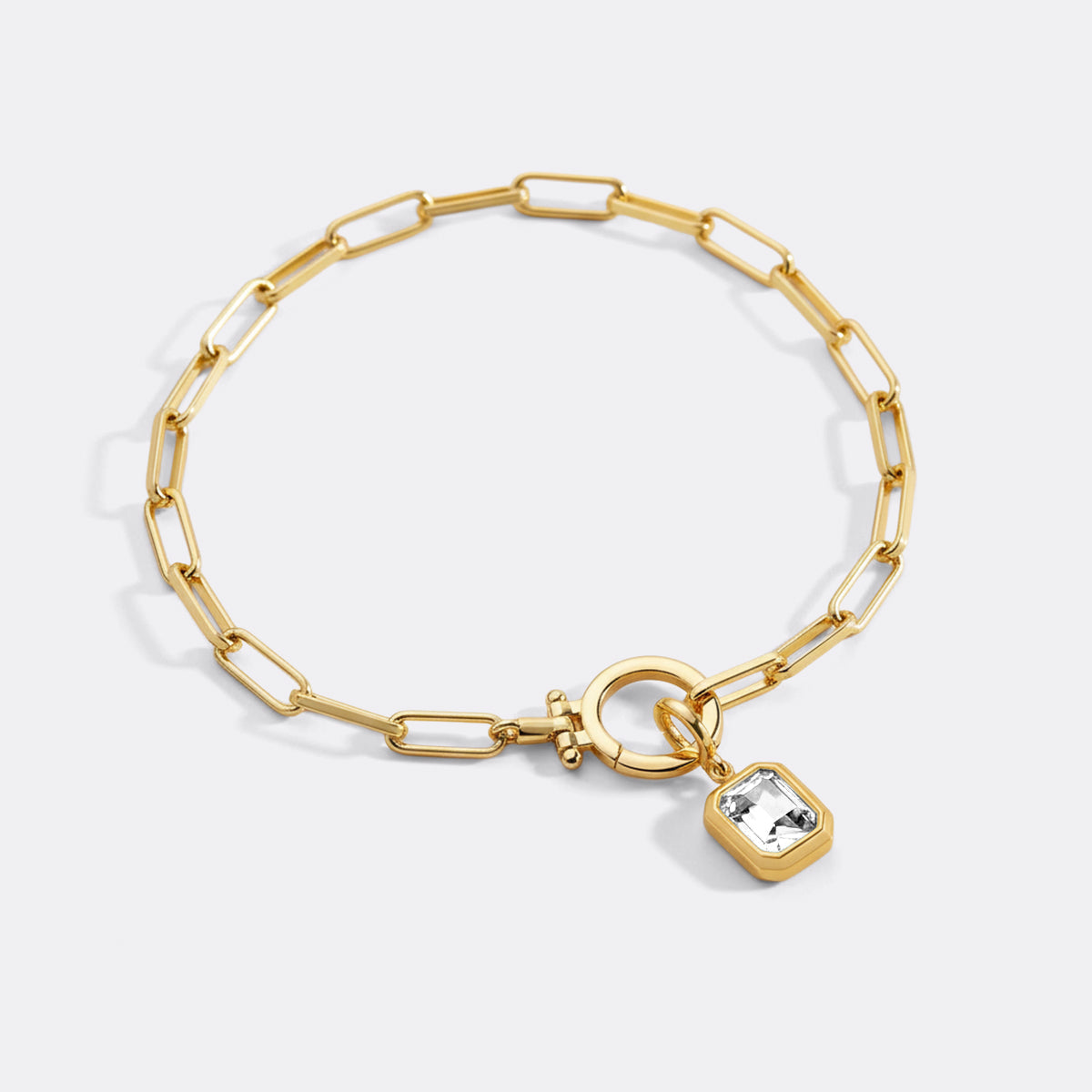 Baguette-Geburtsstein-Anhänger an mintfarbenem Paperclip-Armband