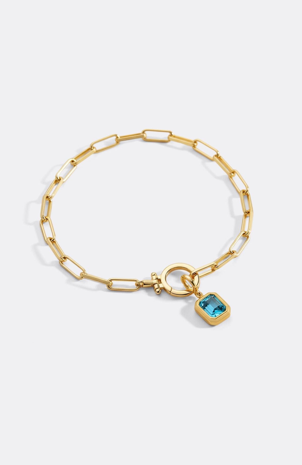 Baguette-Geburtsstein-Anhänger an mintfarbenem Paperclip-Armband
