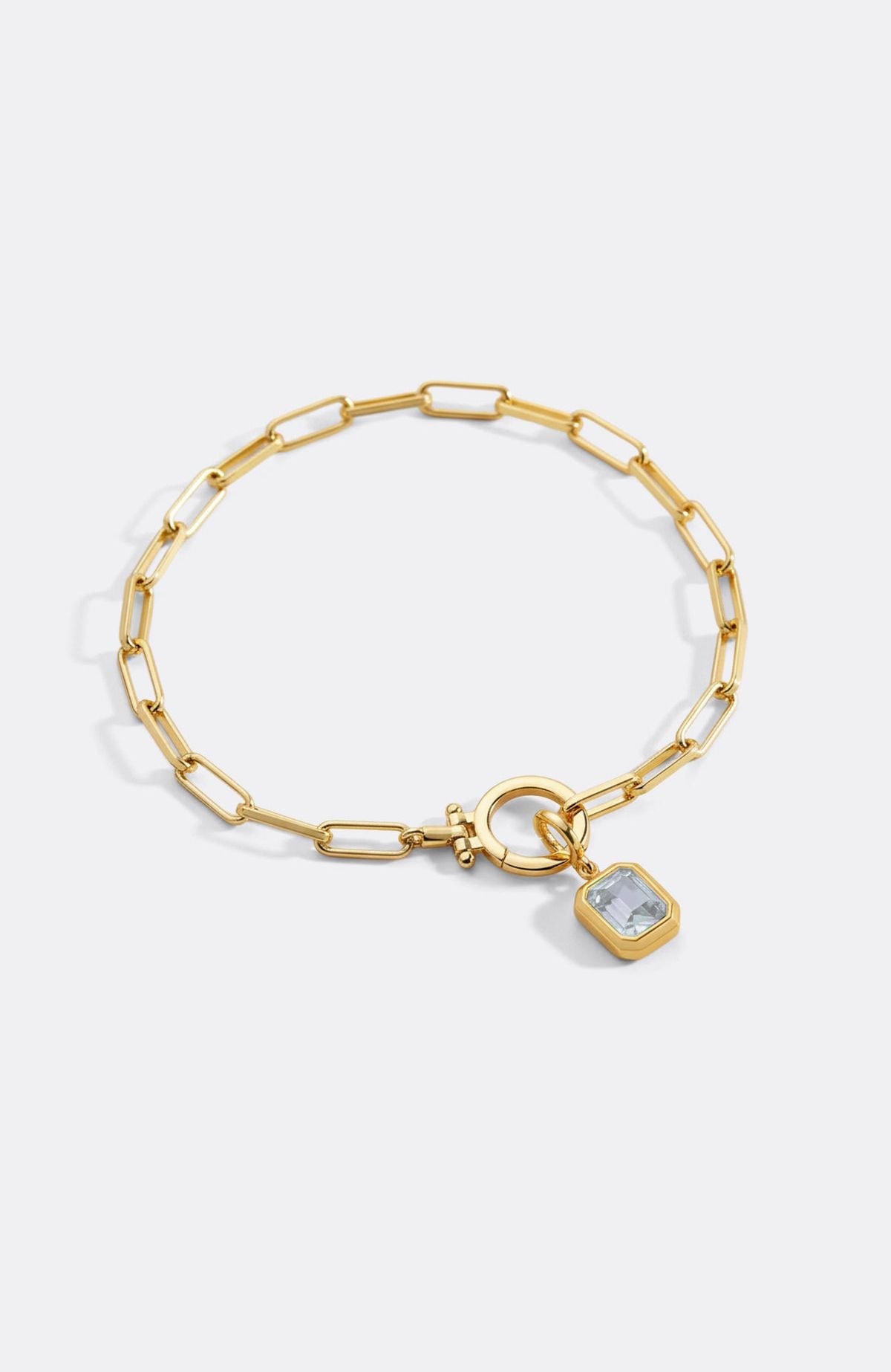 Baguette-Geburtsstein-Anhänger an mintfarbenem Paperclip-Armband