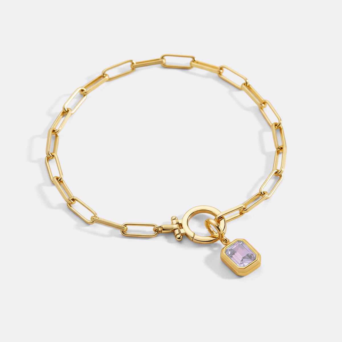 Baguette-Geburtsstein-Anhänger an mintfarbenem Paperclip-Armband